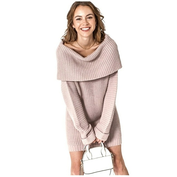 Umgee Sweaters - Chunky Fold-over Off Shoulder Knit Sweater Tunic